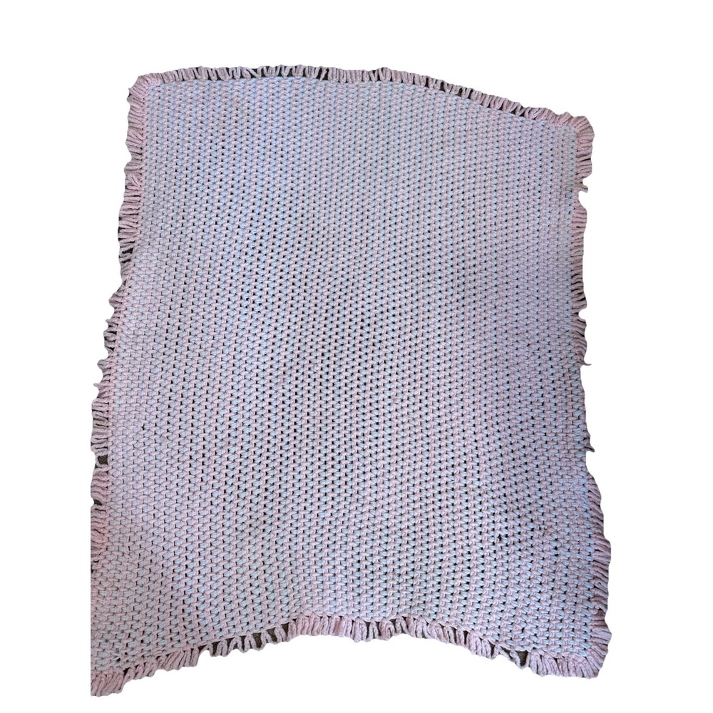 Handmade Afghan Blanket‎ Throw 34" X 40" Lap Baby Nursery Pink Fringe